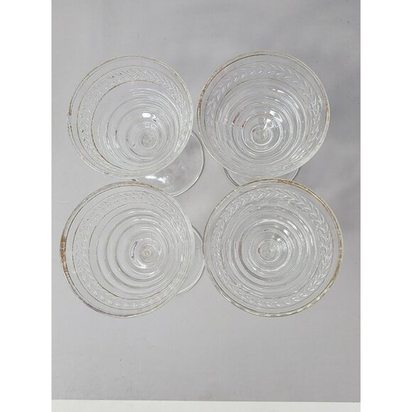 Set Of 4 Vintage Clear Glass Goblets With Gold Trim & Textured Leaf Design - Picture 2 of 9